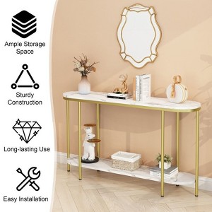 FCH 2 Layers Long Oval Density Board with Triamine Iron 107*29*77cm White Marble Top Gold Frame Entrance Table - 1 of 4