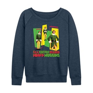 Women's - ELF - Christmas Cotton Headed Ninny Muggins Lightweight French Terry Wide Neck Long Sleeve Shirt - 1 of 4