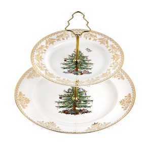 Spode Christmas Tree Gold 2-Tier Cake Stand - 10.5 Inch/8 Inch - 1 of 4