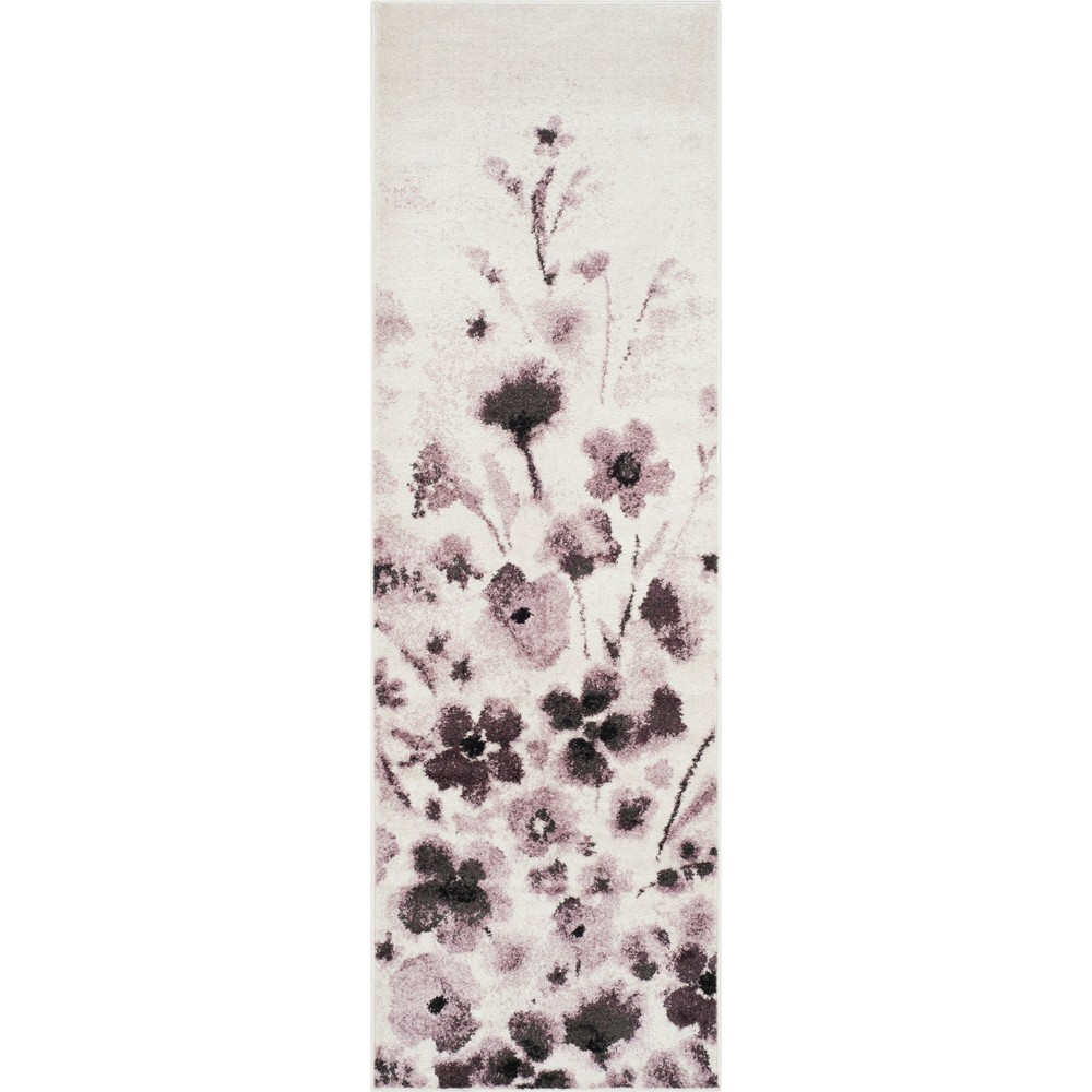 2'6inx6' Eli Floral Area Rug Ivory/Purple - Safavieh