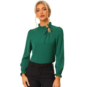 INSPIRE CHIC Women's Elegant Long Sleeve Ruffle Tie Neck Business Work Top - 1 of 4