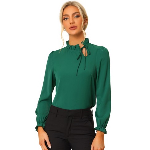 Allegra K Women's Elegant Long Sleeve Ruffle Tie Neck Business Work Top - image 1 of 4