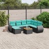 vidaXL 8 Piece Garden Sofa Set with Cushions Black Poly Rattan - Black corner + 3x middle + 2x sofa + table + footrest - 2 of 4