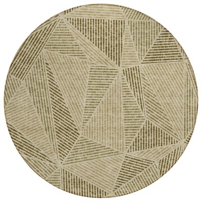Khaki Brown And Beige Geometric Washable Indoor Outdoor Area Rug