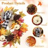Acekool 20" Autumn Wreath for Front Door, Artificial Fall Harvest Wreath with Pumpkins, Pine Cones, Maple Leaves & Plaid Bow, Thanksgiving Wall Décor - 4 of 4