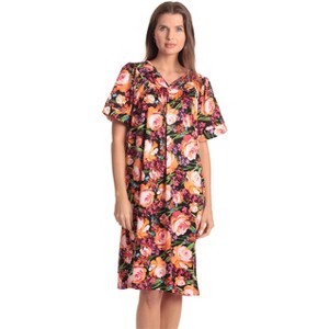 Dreamcrest Women Lounge House Dress  Short Sleeve Nightgown Sleep Dress House Dress w Side Pocket - 1 of 3