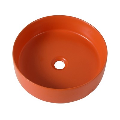 ChicFurnit Bathroom Sinks Ceramic Circular Vessel Sink Stylish Appearance for Bathroom, Orange, 15.7"*15.7"*4.7"