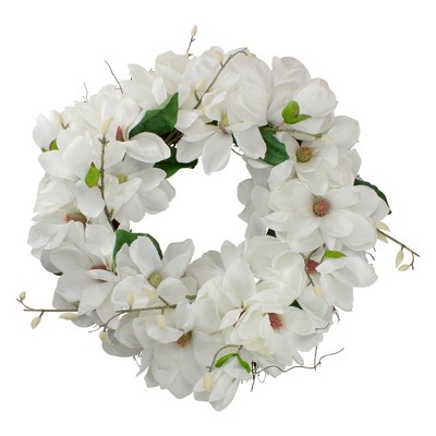 Northlight White Magnolias Artificial Spring Wreath - 24-inch, Unlit ...