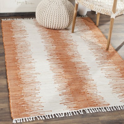 Coastal Charm Orange Cotton Flat Woven 4'x6' Area Rug