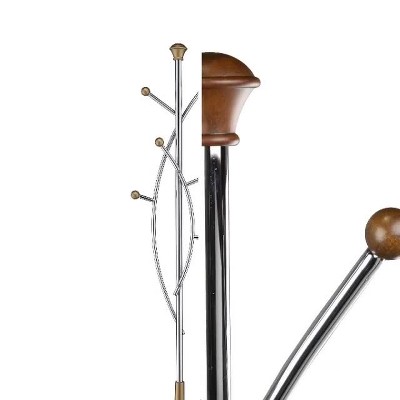 Elegant Chrome and Walnut 6-Hook Coat Rack
