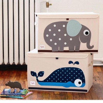 Tan and Blue Whale Polyester Kids Toy Chest
