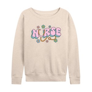 Women's - Instant Message - Nurse Flowers Lightweight French Terry Wide Neck Long Sleeve Graphic Shirt - 1 of 4