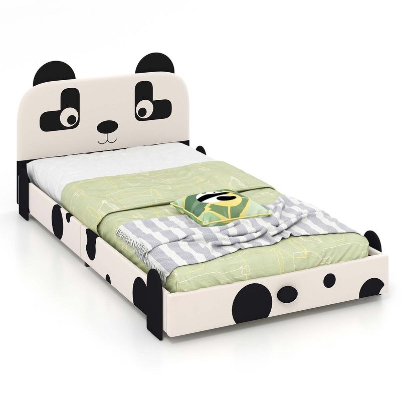 Costway Twin Size Kids Bed Toddler Upholstered Low Profile Bed Frame with Panda Headboard, 1 of 11