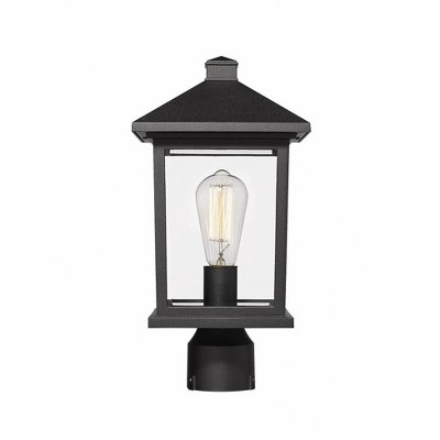 Portland 16" Classic Black Outdoor Post Mount with Clear Glass