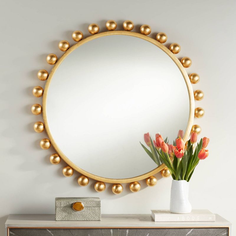 Uttermost Round Vanity Decorative Accent Wall Mirror Modern Sphere Edge Metallic Gold Leaf Frame 33" Wide for Bathroom Bedroom, 2 of 8