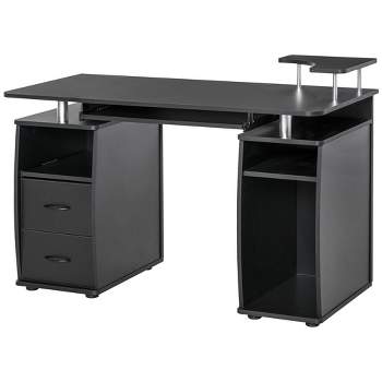 Buy HOMCOM Compact Small Computer Table Wooden Desk Keyboard Tray Storage  Shelf Modern Corner Table Home Office Black Online at desertcartHong Kong