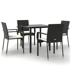 vidaXL 5pc Black PE Rattan and Powder-Coated Steel Patio Dining Set with Cream Cushions and Tempered Glass Table + Easy Assembly - 1 of 4
