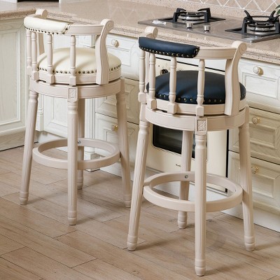 NicBex Set of 2 Bar Stools for Kitchen Island,Leather Counter Bar Stools with Wood Frame,Bar Chairs for Dining Rooms,Kitchens Islands,Blue/White