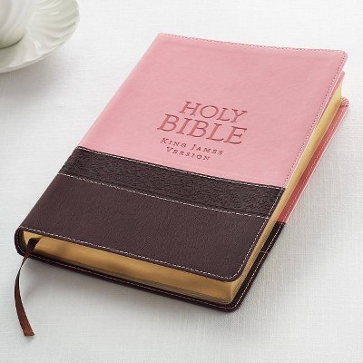 KJV Large Print Lux-Leather Brown/Pink - (Leather Bound)