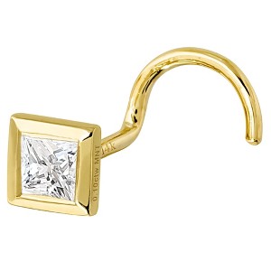 Jewelry Avalanche Bezel Set Princess Cut Moissanite Nose Screw Nose Stud, Solid 14K Gold, 22G - 1 of 4
