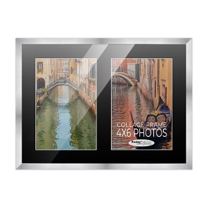 PosterPalooza | Stainless Steel Silver Wood Finish Collage Frame - Black Mat, 20 Frame Sizes, UV Acrylic - 1 of 4