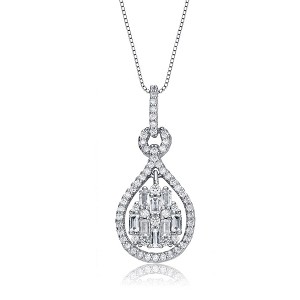 White gold plated necklace with cubic zirconia door knocker love knot pendant, combining elegant design with sparkling detail - 1 of 3