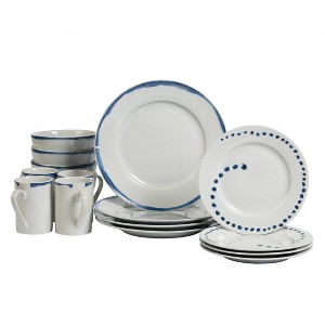 16pc Porcelain Isla Dinnerware Set - Tabletops Gallery: Round, Swirl Pattern, Service for 4, Includes Mugs & Bowls - 1 of 4