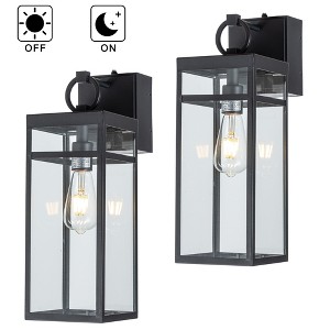 ALOADECOR 1 Light Black Dusk to Dawn Sensor Outdoor Wall Lantern Coach Sconces Light with Clear Glass and built-in GFCI Outlets (2 Pack) - 1 of 4