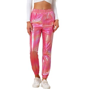 INSPIRE CHIC Women's Metallic Shiny Sparkle Elastic Waist Pants - 1 of 4