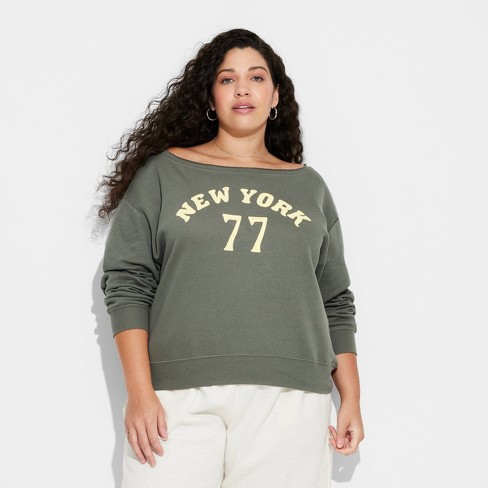 Off the shoulder graphic sweatshirt sale