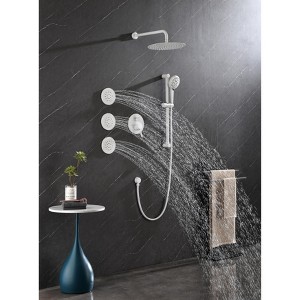 PAGED Wall Mounted Shower Head Rain Shower Head with Hand Shower, 12 Inch Shower Head and Tub Spout for Bathroom, Locker Room - 1 of 4