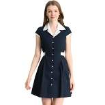 Allegra K Women's Vintage Button Down Flat Collar Belted Office Mini Shirt Dress