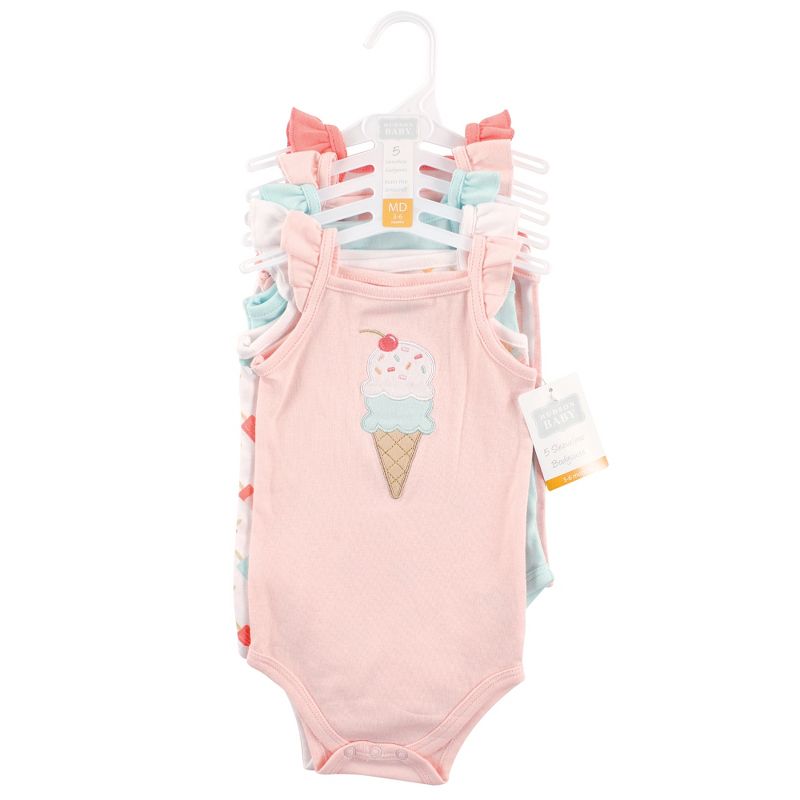 Hudson Baby Infant Girl Cotton Sleeveless Bodysuits 5pk, Ice Cream, 3 of 4