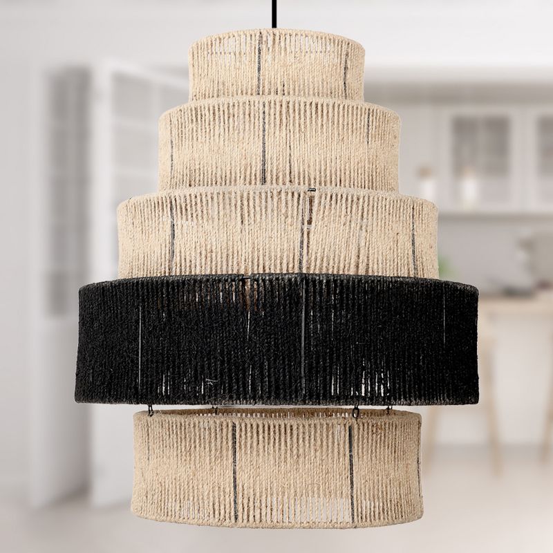River of Goods Ariadne 22&#34; Tiered Natural and Black Jute Pendant Light, 4 of 10