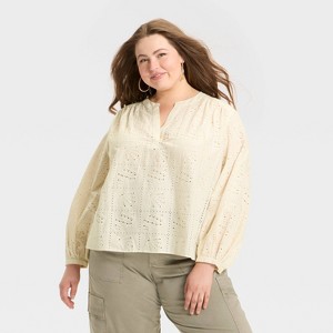 Women's Long Sleeve Popover Blouse - Universal Thread™ - 1 of 3