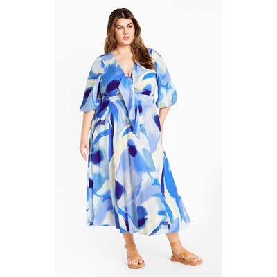 Women's Plus Size Swirl Tie Print Dress - blue | CITY CHIC