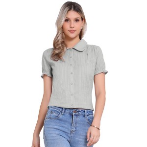 INSPIRE CHIC Women's Short Sleeve Button Down Peter Pan Collar Blouse - 1 of 4