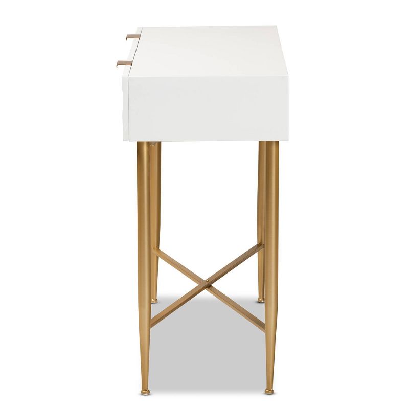 Galia Wood and Metal 1 Drawer Console Table White/Gold - Baxton Studio, 5 of 13