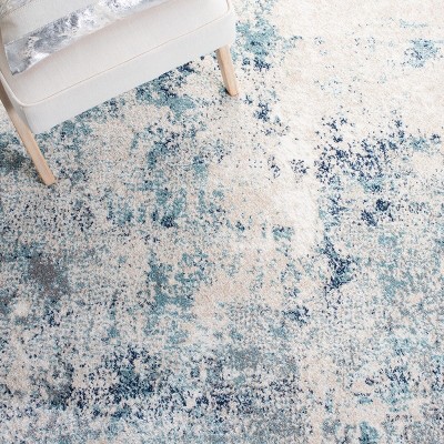 Blue Abstract Stain-Resistant Synthetic Area Rug 24" x 8"