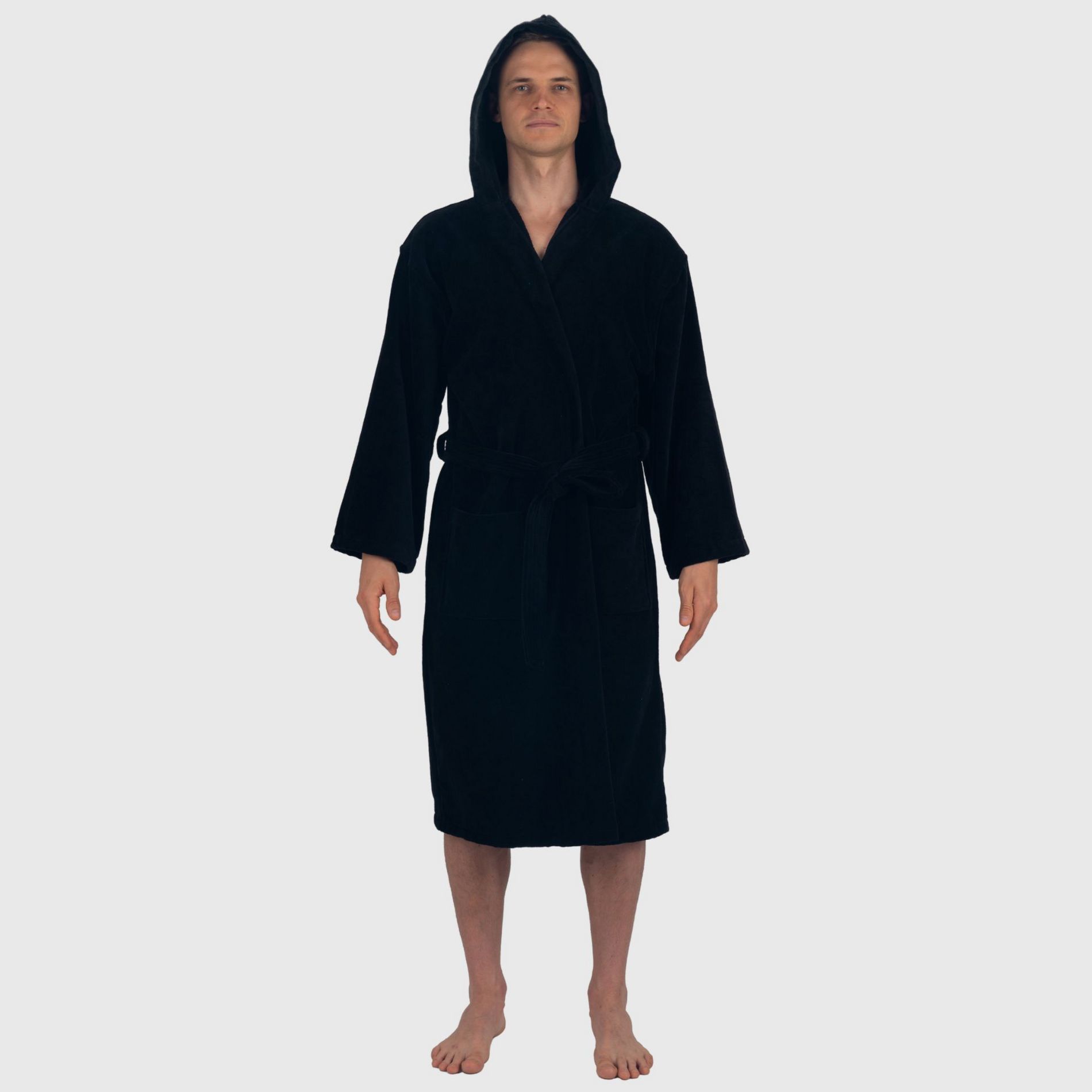 Alpine Swiss Dane Mens Hooded Bathrobe Pure Cotton Terry Cloth Long Robe for Men Super Absorbent Quick Drying Luxury Spa Robe BLK M/L