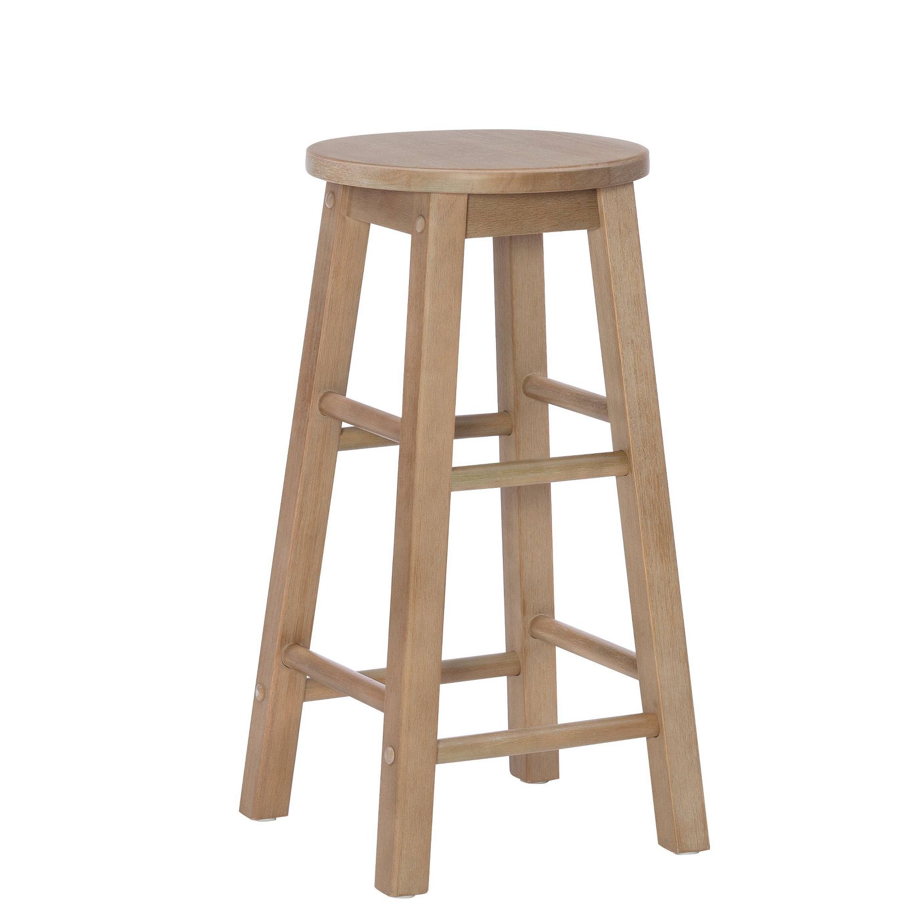 Linon 24" Killian Circle Seat Counter Height Barstool Gray Wash: Solid Rubberwood, Backless, Footrest