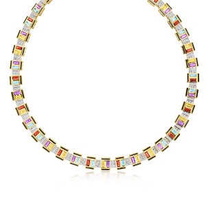 Ross-Simons 28.65 ct. t.w. Multi-Gemstone Art Deco-Inspired Necklace With Black Enamel in 18kt Gold Over Sterling - 1 of 3