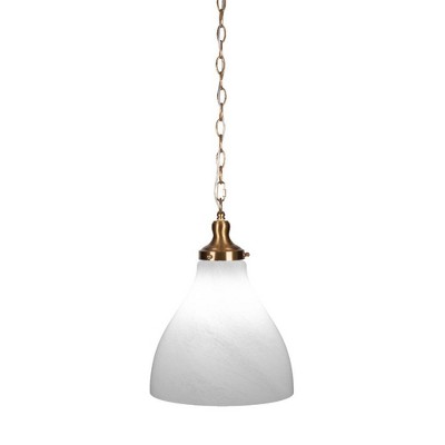 Toltec Lighting Juno 1 - Light Pendant in  New Aged Brass with 11.75" White Marble Shade