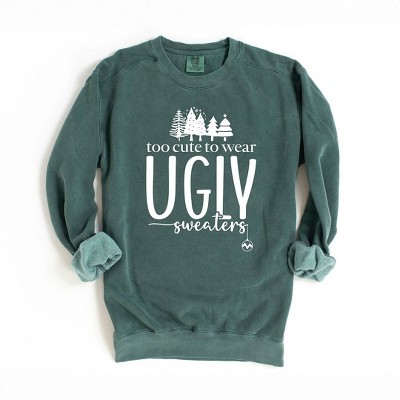 Simply Sage Market Women s Garment Dyed Graphic Sweatshir Too Cute For Ugly Sweaters L Bluespruce Target