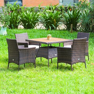 Costway 5PCS Patio Rattan Dining Furniture Set Arm Chair Wooden Table Top - 1 of 4