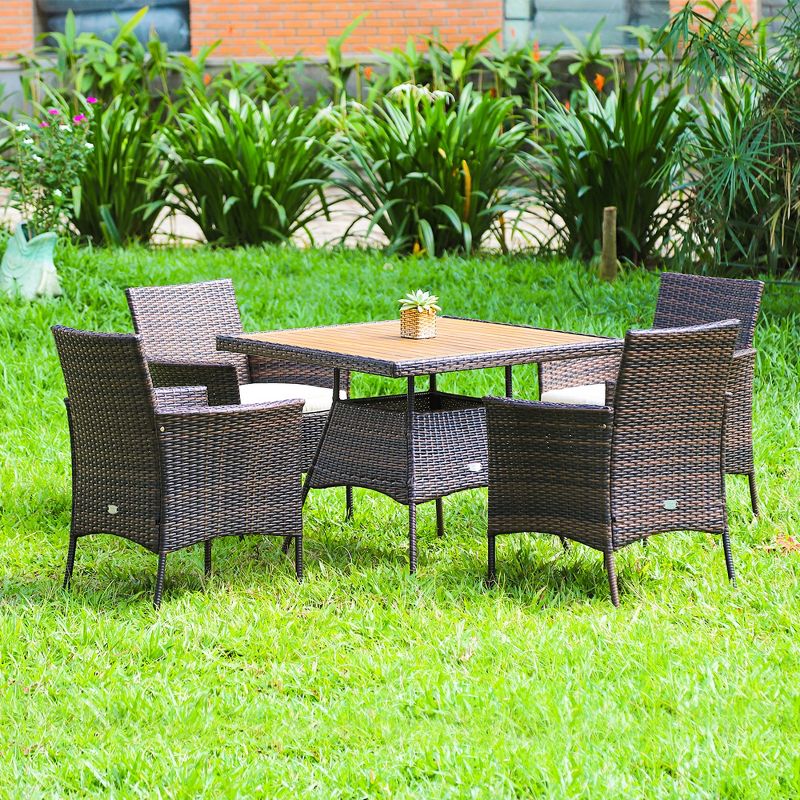 Costway 5PCS Patio Rattan Dining Furniture Set Arm Chair Wooden Table Top, 1 of 11