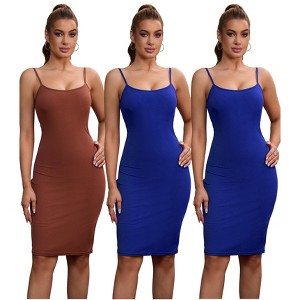 INSPIRE CHIC 3 Packs Women's Adjustable Spaghetti Straps with Buit in Bra & Bottom Layered Full Slips - 1 of 4