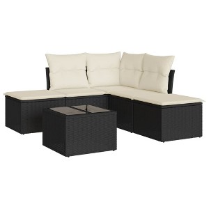 vidaXL 6 Piece Patio Sofa Set with Cushions Black and Cream - With Table - 1 of 4