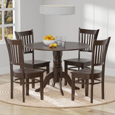 Glenwillow Home 42" Round Double Drop-Leaf Dining Table + Spindle Back Dining Chairs Dining Set