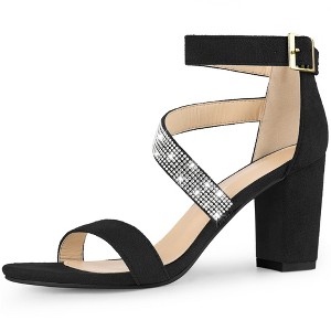 Allegra K Women's Rhinestone Open Toe Block Heels Sandals - 1 of 4